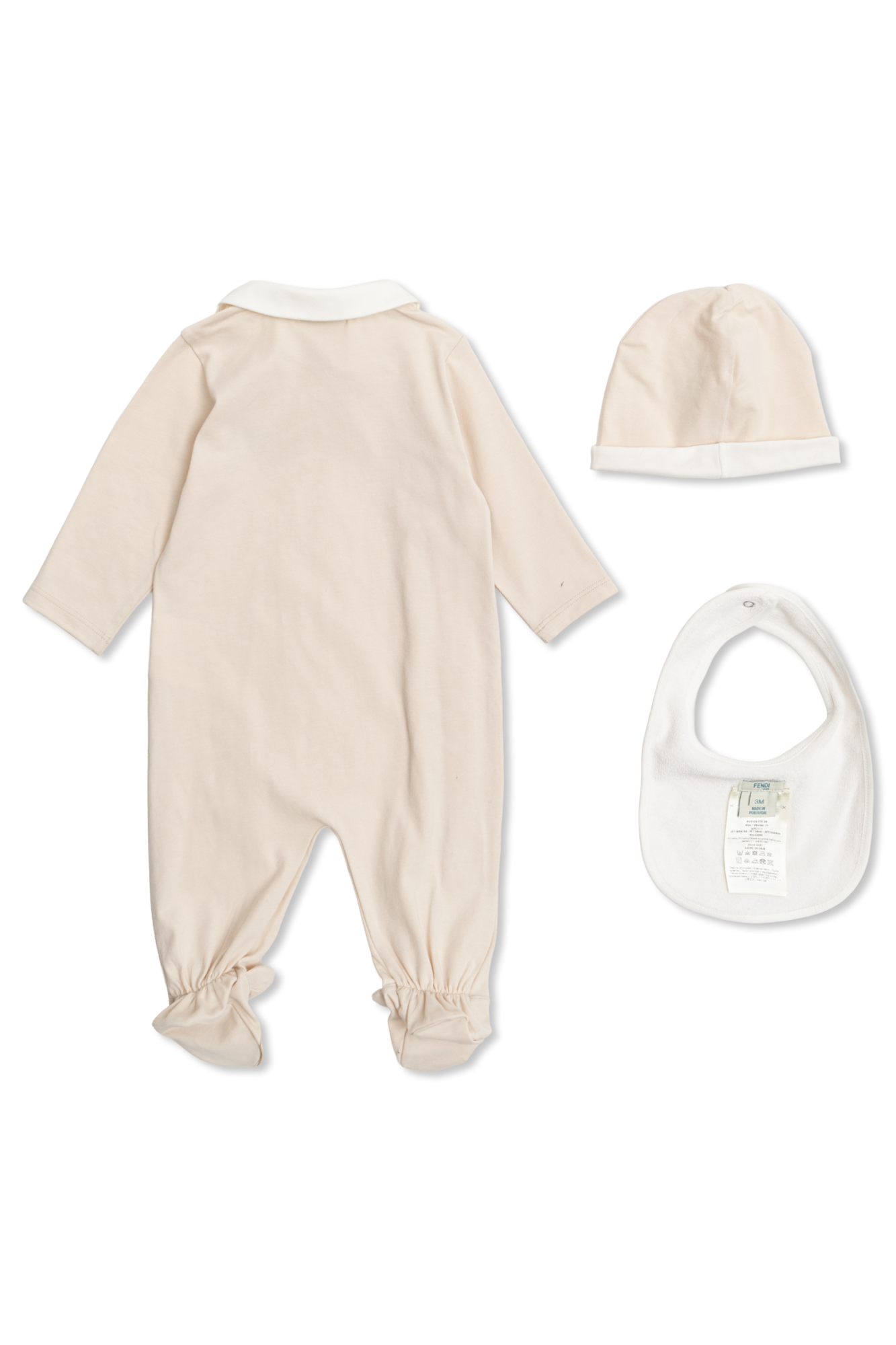 Fendi Kids cream Set: sleepsuit, cap, bib