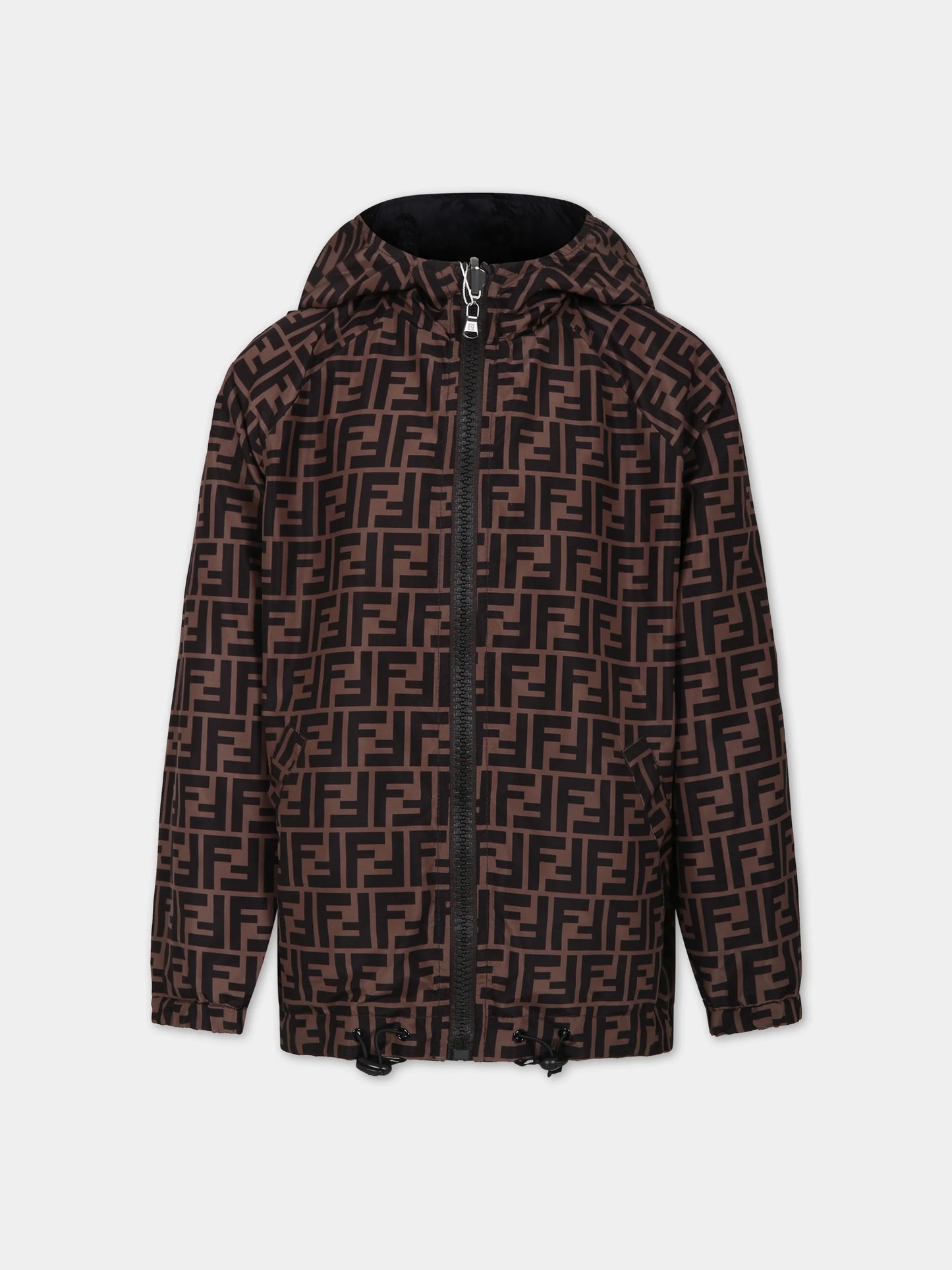 Black reversible raincoat for kids with double F