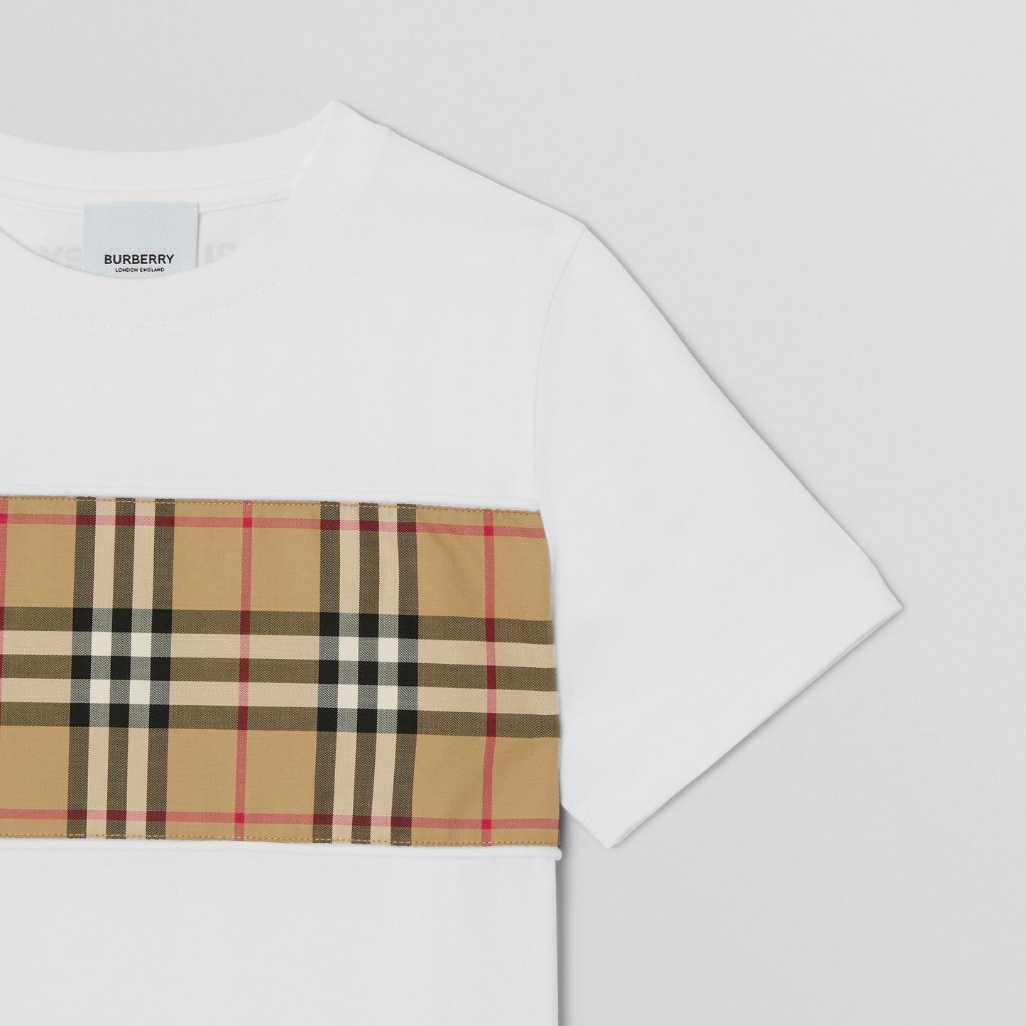 Burberry White Vintage Check Panel Cotton T-shirt