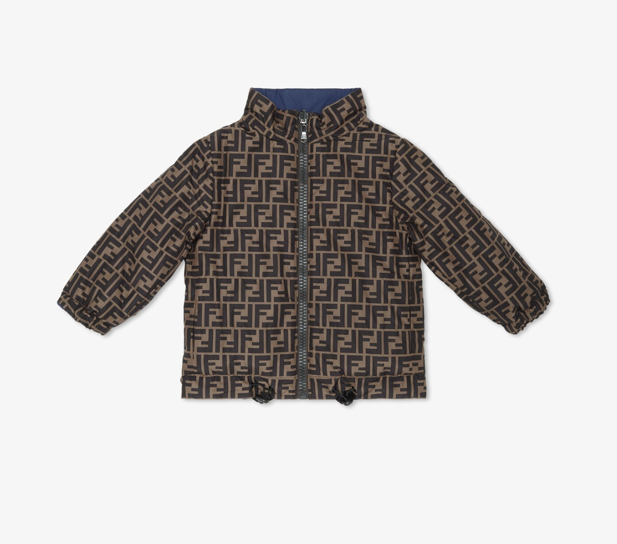 Fendi Blue Reversible Light Down Jacket with Logos 8Y