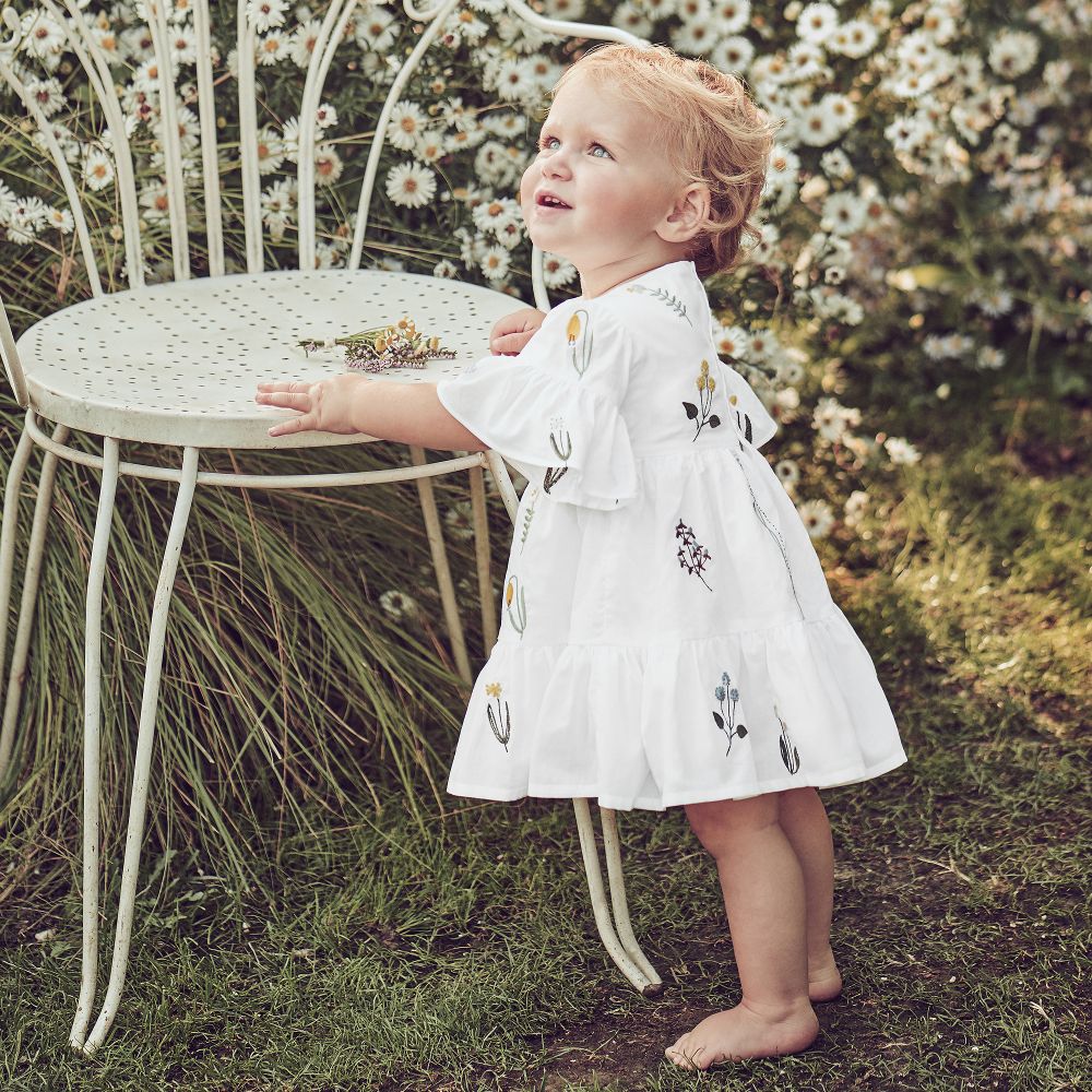 Il Gufo White Floral Cotton Dress