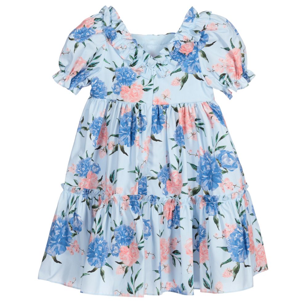 Patachou Blue Floral Print Cotton Dress