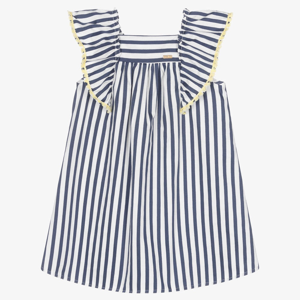 Patachou Girls White & Blue Stripe Cotton Sun Dress