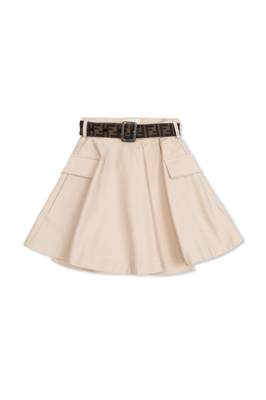 EAVY GABERDINE SKIRT WITH FENDI LOGO BELT
