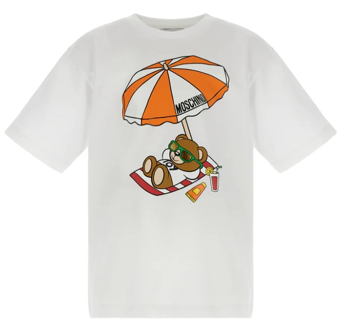 MAXI SS TEE WITH BEAR UNDER SUN UMBRELLA PRINT