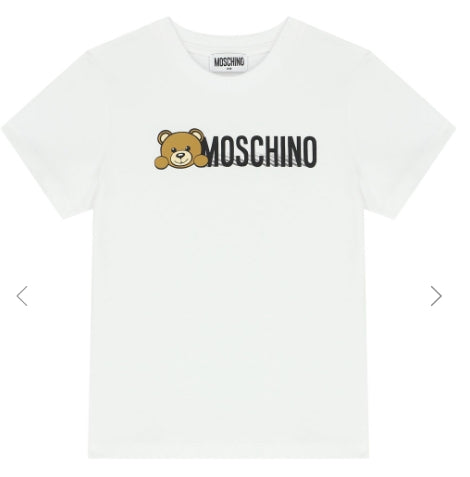 Moschino White Teddy Txt Logo Graphic Tee