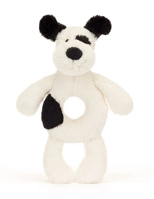 Bashful Black and Cream Puppy Ring Rattle