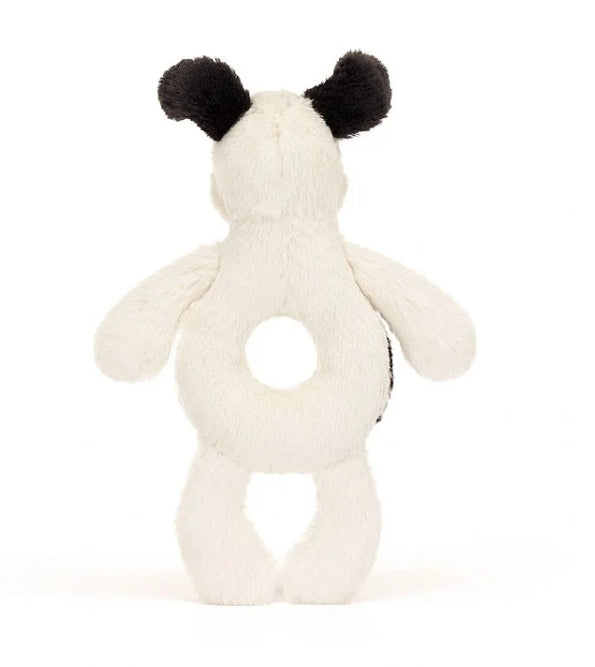 Bashful Black and Cream Puppy Ring Rattle