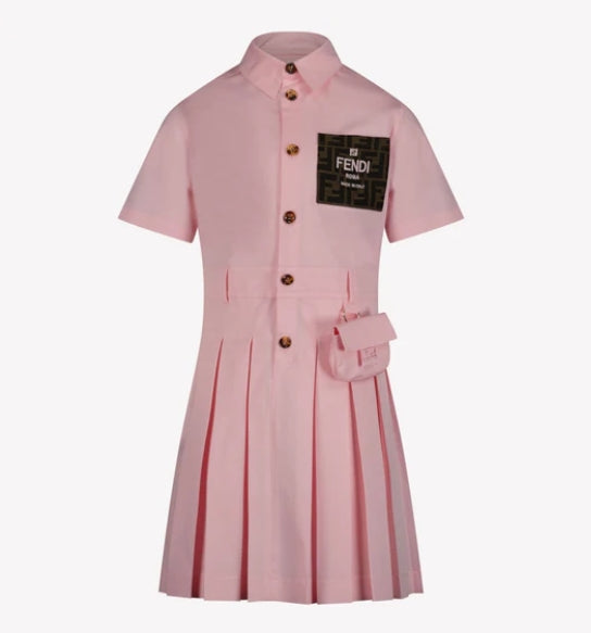 MII ME GIRL SS PLEATED DRESS WITH TXT LOGO PATCH