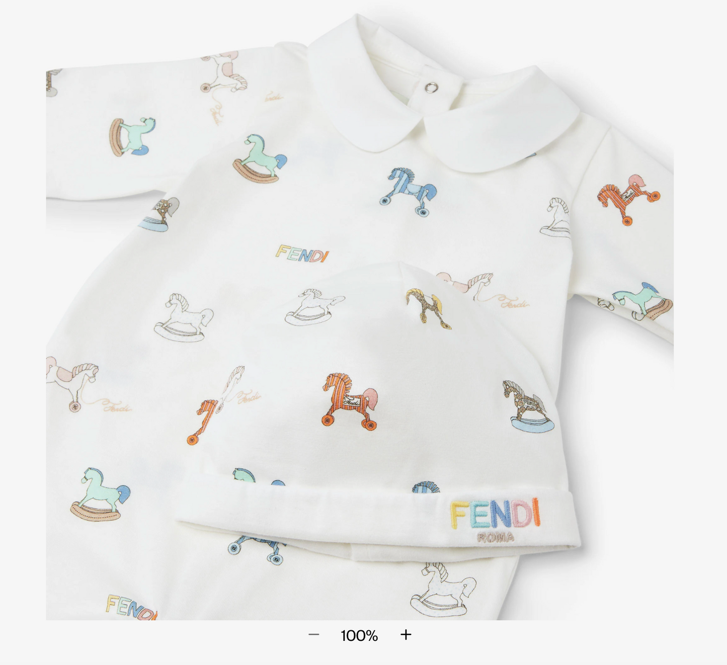 White jersey baby set with multicoloured print