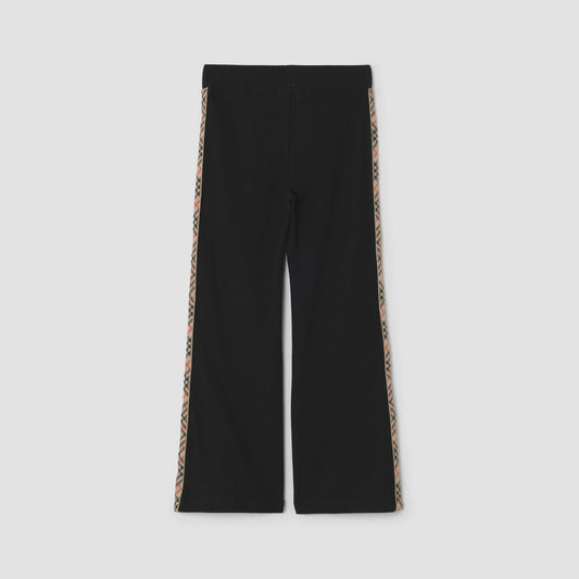 Check Trim Stretch Cotton Flared Trousers