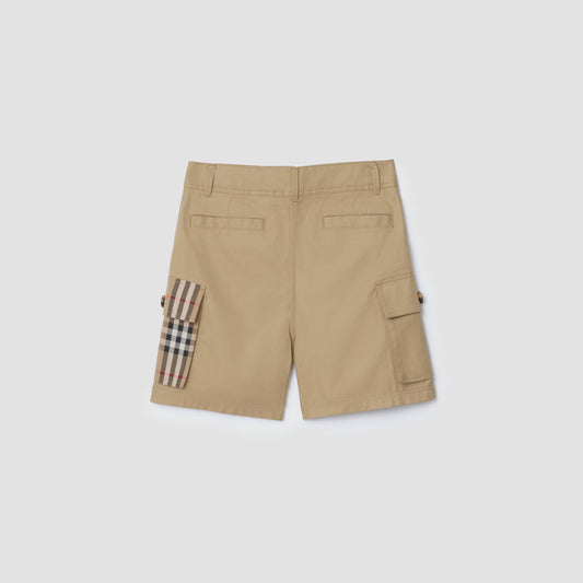 Check Trim Cotton Cargo Shorts