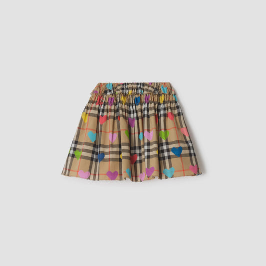 Heart Check Cotton Skirt/Sand