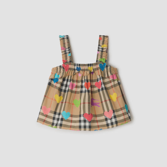 Heart Check Cotton Top/Sand