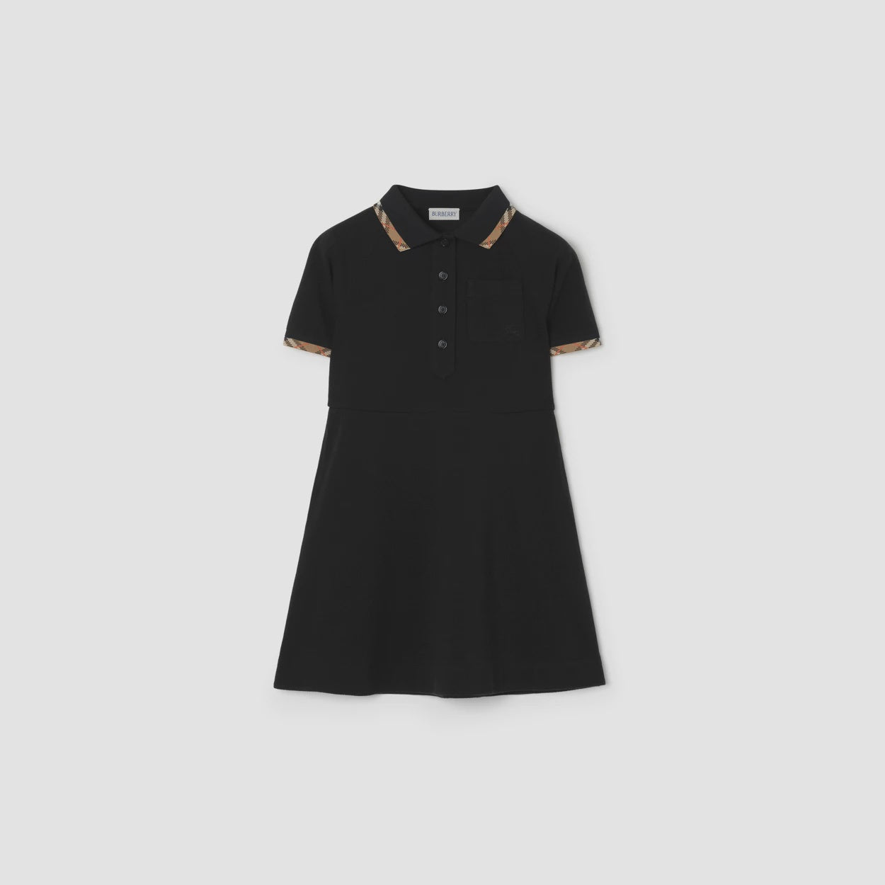 Check Trim Cotton Polo Shirt Dress