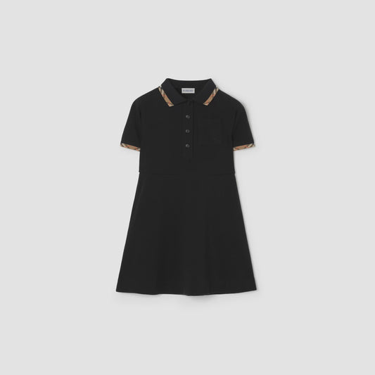 Check Trim Cotton Polo Shirt Dress
