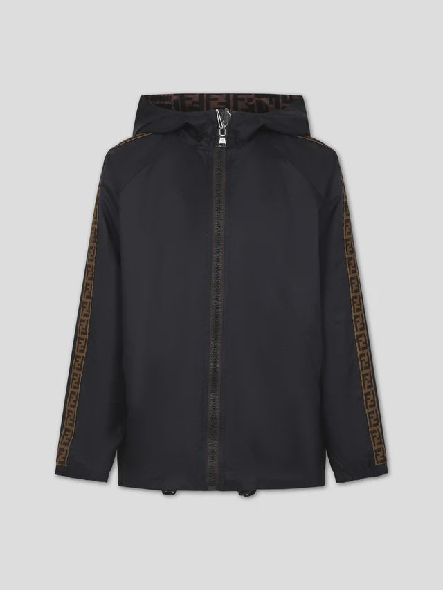 Black reversible raincoat for kids with double F