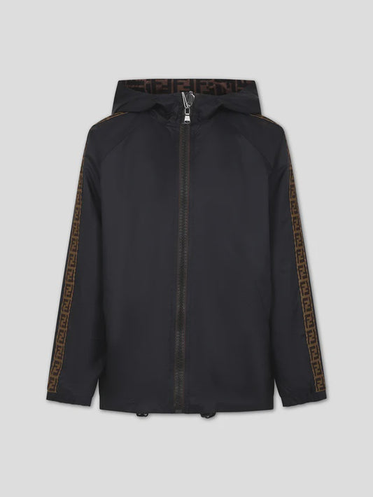 Black reversible raincoat for kids with double F