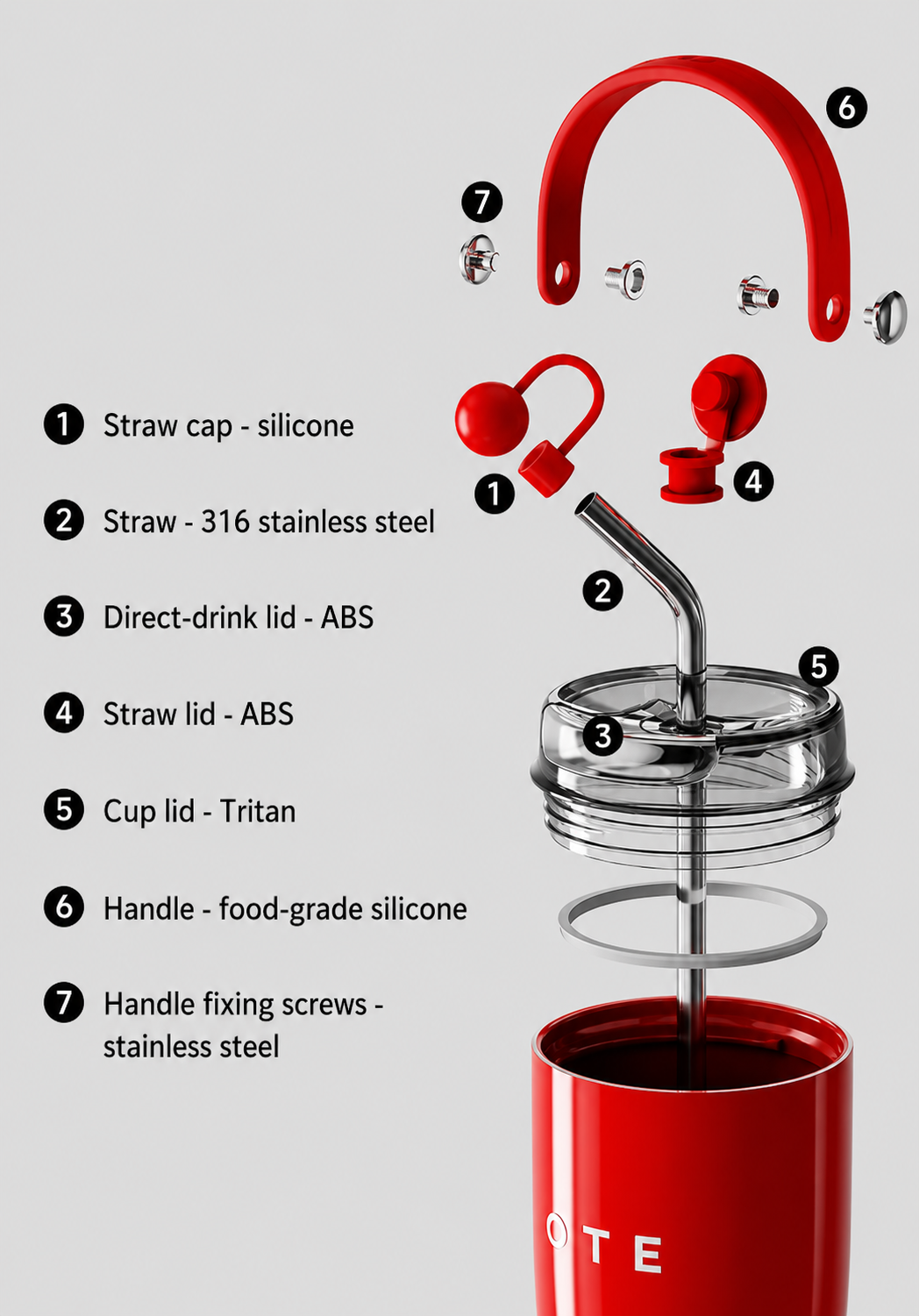 Ote Straw Cup with Handle 800ml