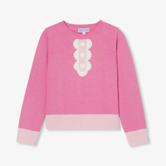 Girl sweater with trompe-l'œil collar - petal pink