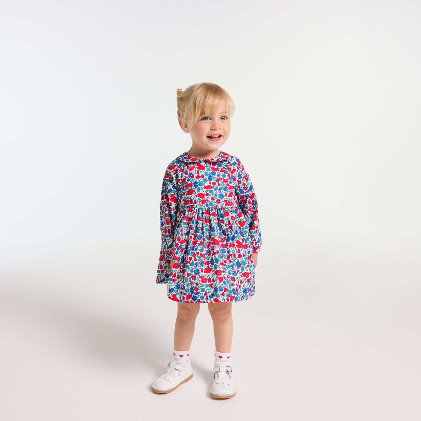 Baby girl dress in Liberty fabric - white/multicolour