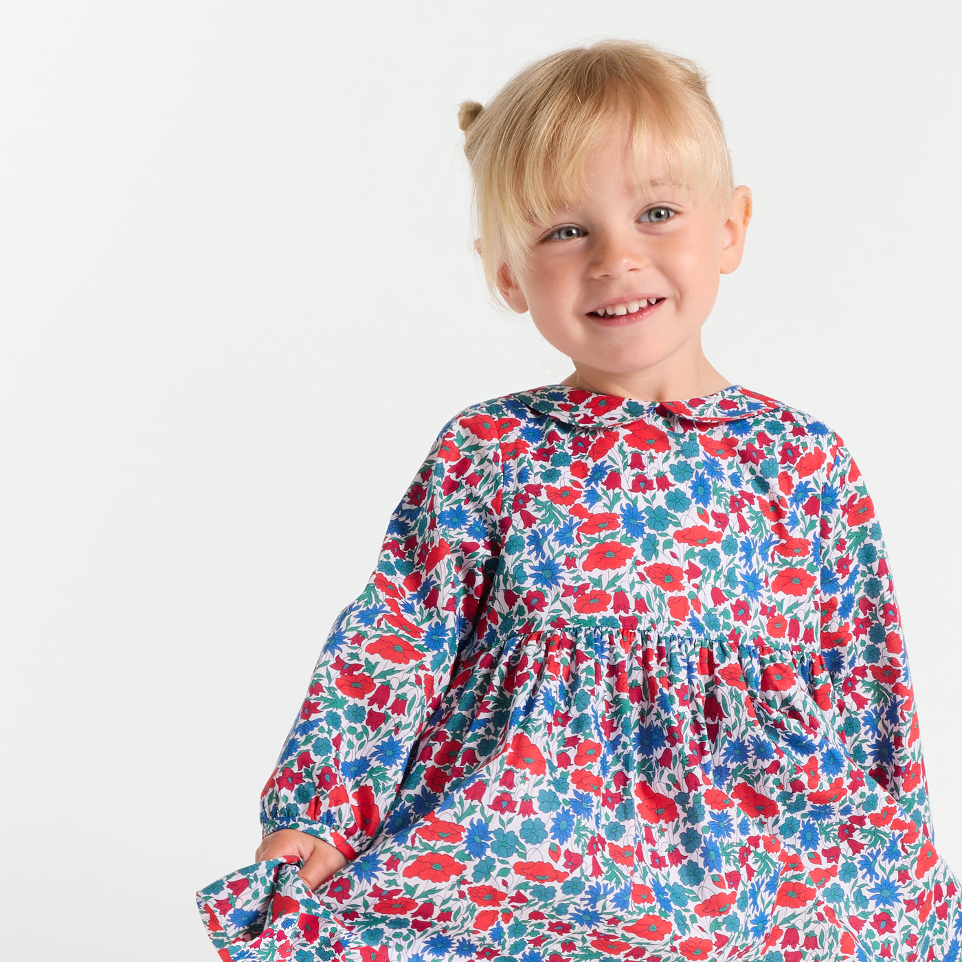 Baby girl dress in Liberty fabric - white/multicolour