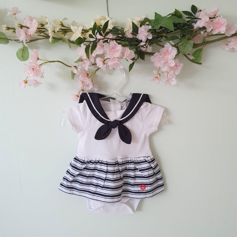 Patachou White & Blue Striped Romper