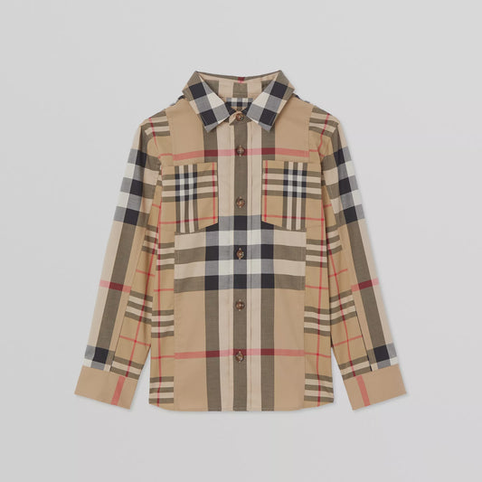 Burberry Patchwork Check Stretch Cotton Shirt