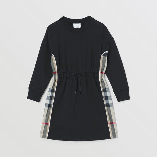 Burberry Long-sleeve Check Panel Cotton Dress