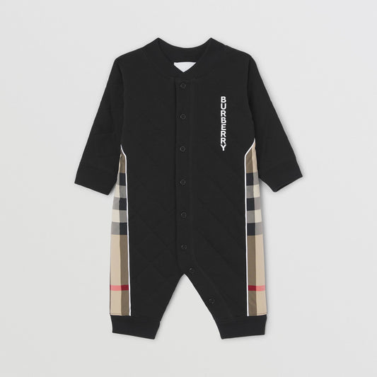 Burberry Check Panel Diamond Quilted Cotton Jumpsuit