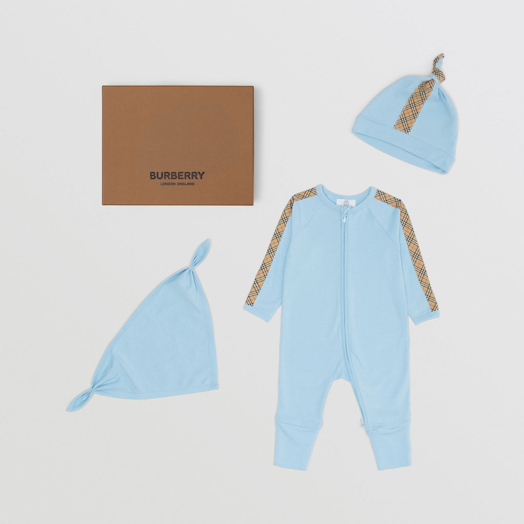 Burberry Baby Blue Cotton Three-piece Baby Gift Set