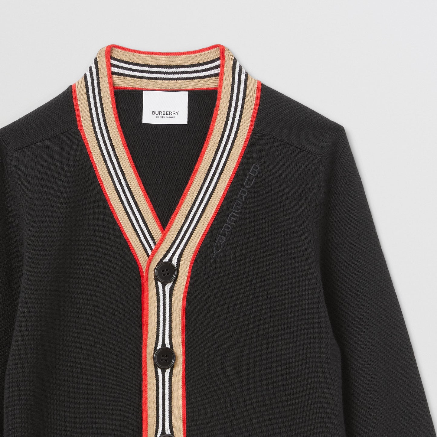 Burberry Icon Stripe Trim Wool Cardigan