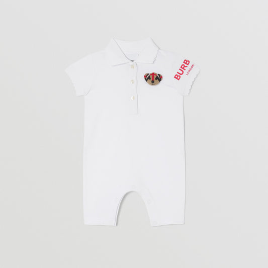 Burberry Thomas Bear Motif Cotton Piqué Playsuit