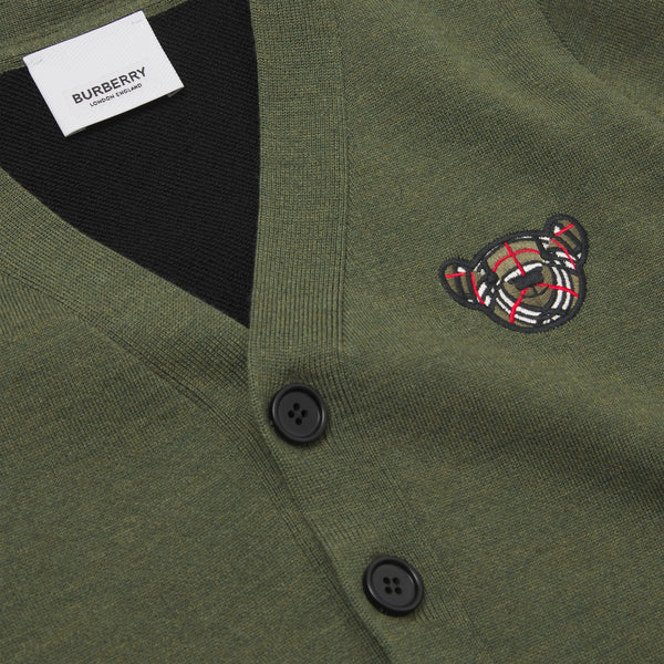 Burberry Green Thomas Bear Motif Wool Cardigan