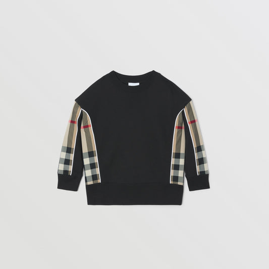 Burberry Check Panel Cotton Sweatshirt