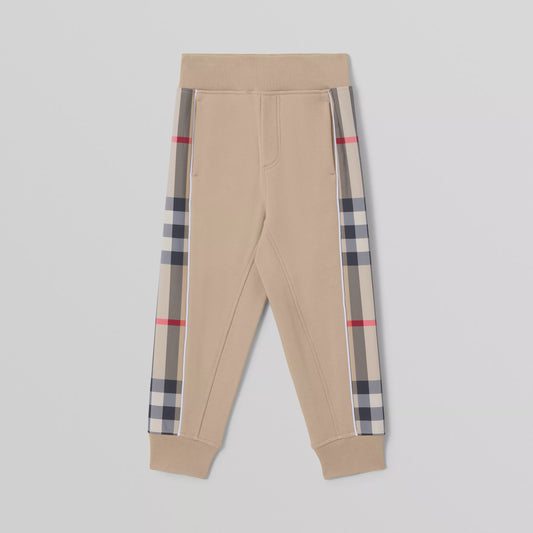 Burberry Beige Check Panel Cotton Jogging Pants