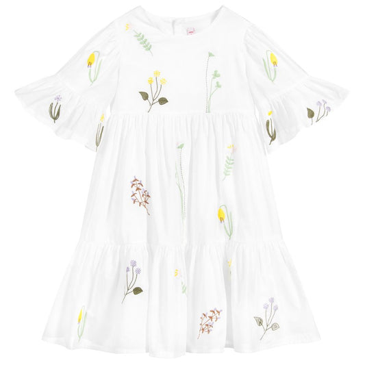 Il Gufo White Floral Cotton Dress