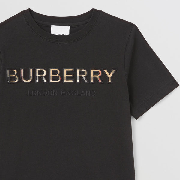 Burberry Black Embroidered Logo Cotton T-shirt