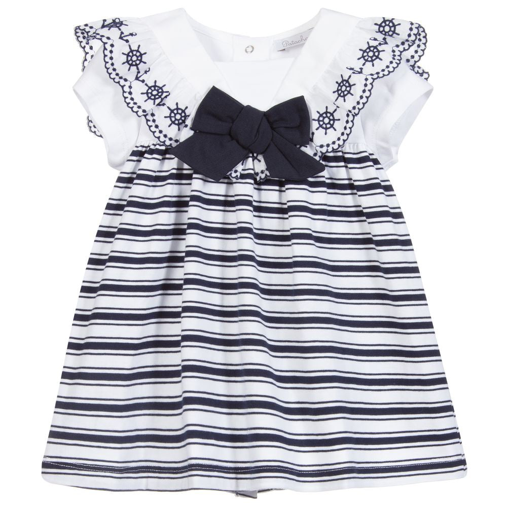 Patachou White & Blue Stripe Baby Dress