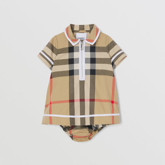 Burberry Check Stretch Cotton Dress with Bloomers