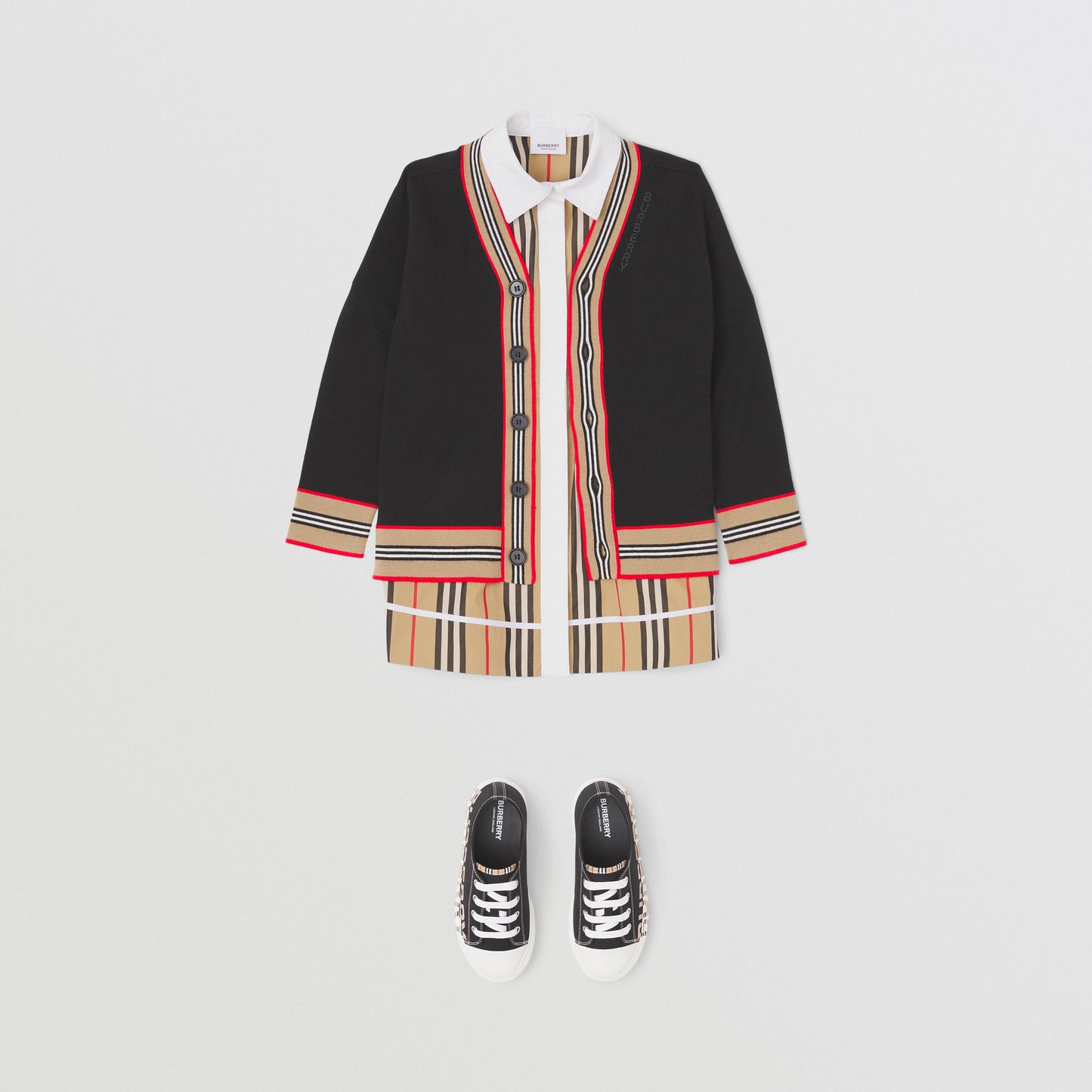 Burberry Icon Stripe Trim Wool Cardigan