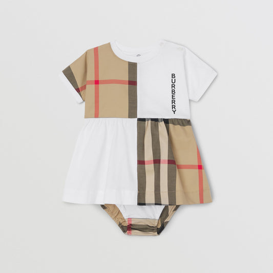Burberry Check Panel Cotton Dress with Bloomers