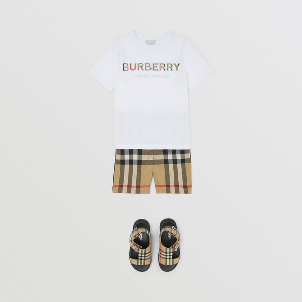 Burberry White Embroidered Logo Cotton T-shirt