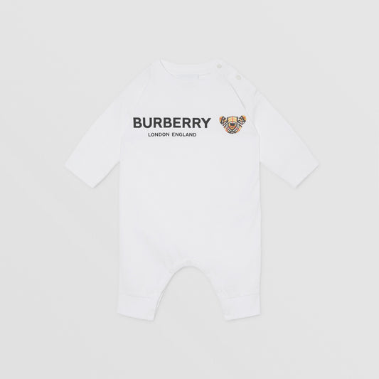 Burberry White Cotton Logo Babygrow