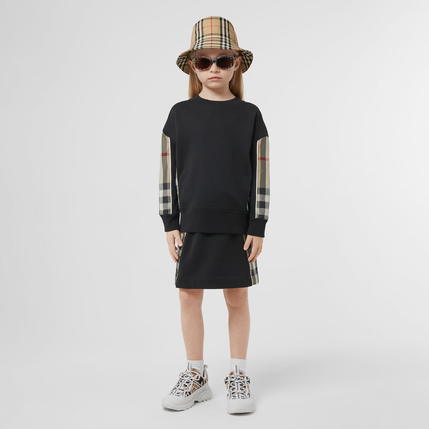 Burberry Check Panel Cotton Sweatshirt