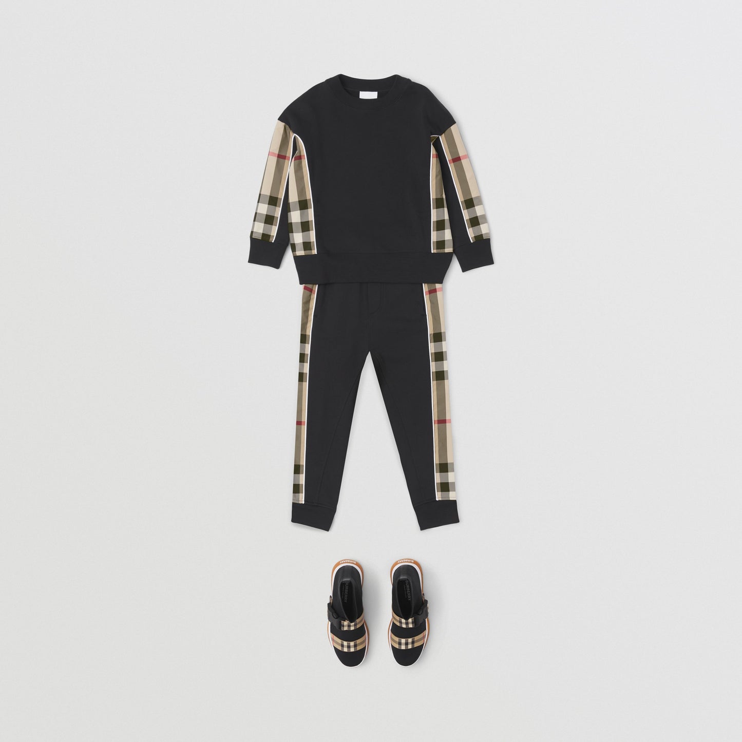 Burberry Check Panel Cotton Jogging Pants