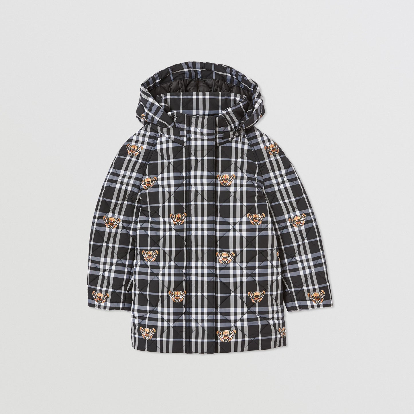 Burberry Detachable Hood Thomas Bear Print Check Coat