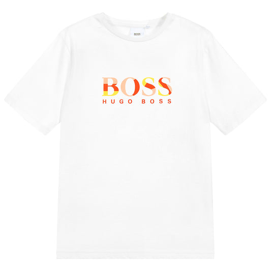 BOSS White Cotton Logo Tshirt