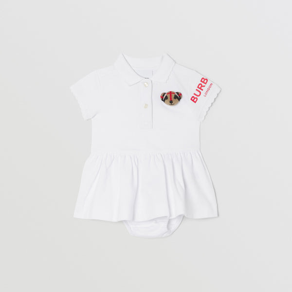Burberry Thomas Bear Motif Cotton Polo Dress with Bloomers