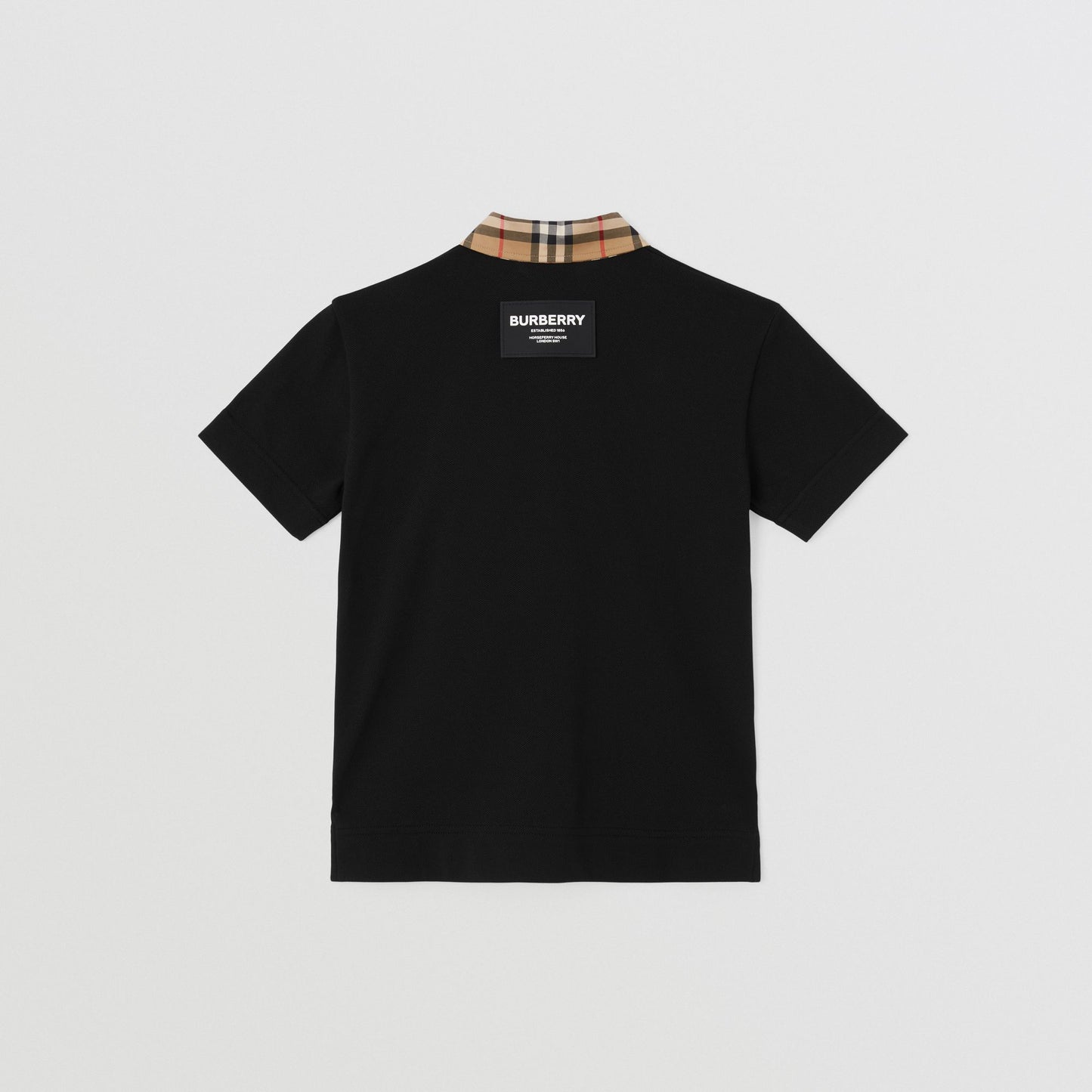 Burberry Check Trim Cotton Piqué Black Polo Shirt